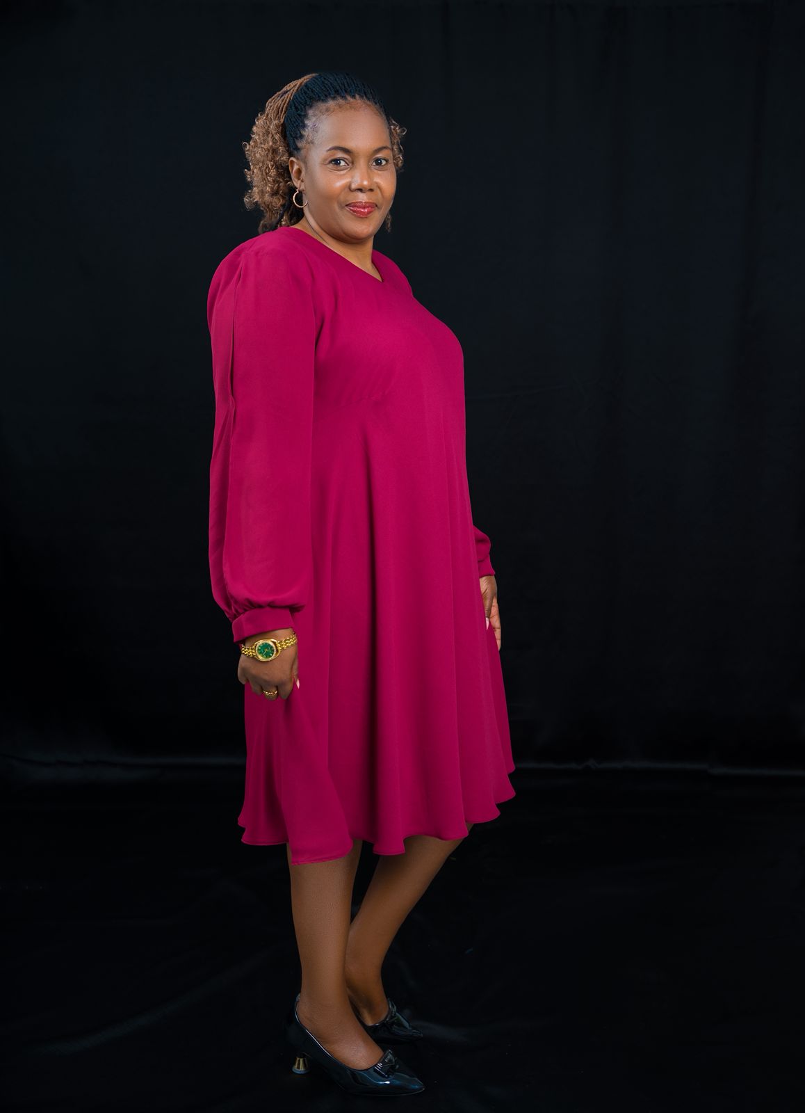 Beautiful Magenta Long-Sleeve Flowy Dress