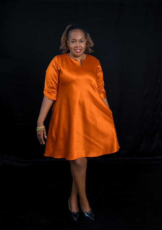 Chic Burnt Orange A-Line Satin Dress