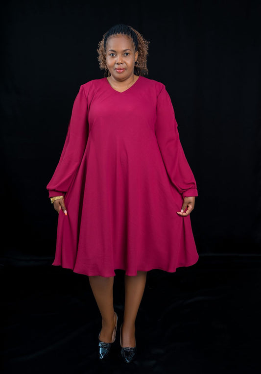 Beautiful Magenta Long-Sleeve Flowy Dress